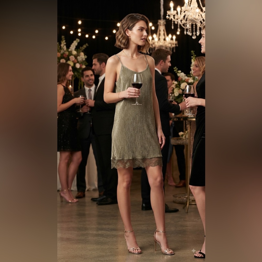 Ardene Metallic Olive Dress with adjustable straps